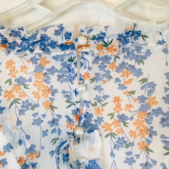 Blue and White Semi Sheer Floral Print Dress - Picture 13 of 15